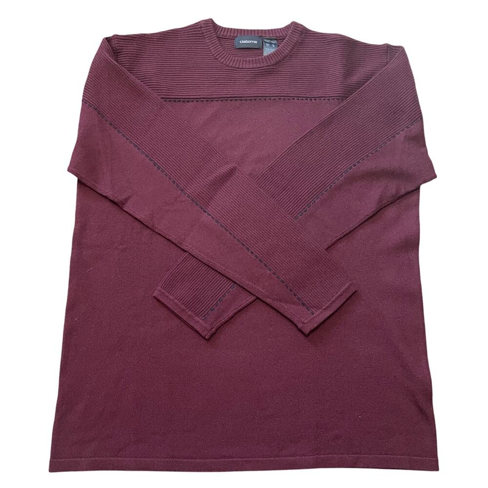 Claiborne Mens XL Crewneck Long Sleeve Plum and Black Sweater NWOT